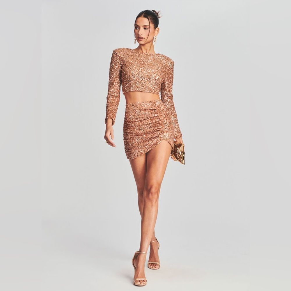 NWT women’s RETROFETE gold sequin CELESTIA mini SKIRT size medium